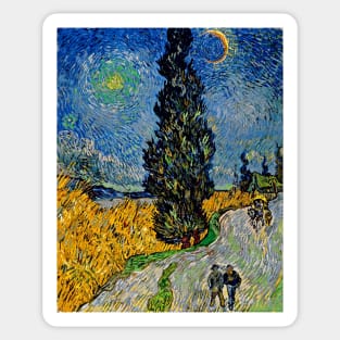 Vincent van Gogh Road with Cypress and Star 1890 Art Print Landscape Art Post-Impressionism Sticker